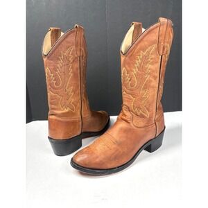 Old West Womens 6 Tan Leather Western Cowgirl Boots Classic Rodeo Round Toe